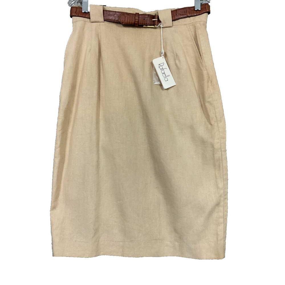 VTG‎ NOS NWT Rafaella Midi Skirt Linen Blend Cream Beige Safari Belted Sz 14